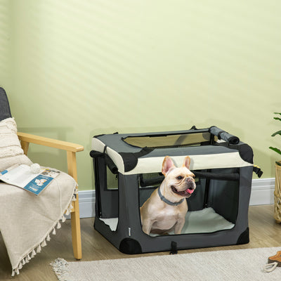 Foldable Pet Carrier With Soft Cushion Ideal for Small Dogs and Cats 70cm, Grey