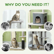 Light Grey 132cm Cat Tree with Scratching Posts Bed House Jumping Platform and Grooming Brush by PawHut
