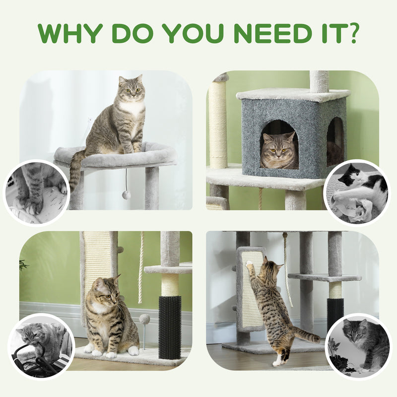 Light Grey 132cm Cat Tree with Scratching Posts Bed House Jumping Platform and Grooming Brush by PawHut