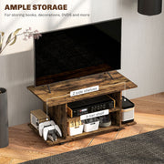 Rustic Brown TV Stand with Storage Shelves and Wheels for Living Room by HOMCOM