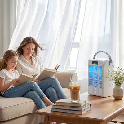 Portable Air Conditioner and Mini Fan with Humidifier for Bedrooms and Offices White AOSOM