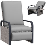 Light Grey Rattan Recliner Garden Chair With Cushion Tray And Footrest by Outsunny