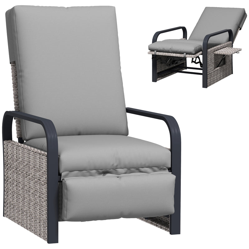 Light Grey Rattan Recliner Garden Chair With Cushion Tray And Footrest by Outsunny