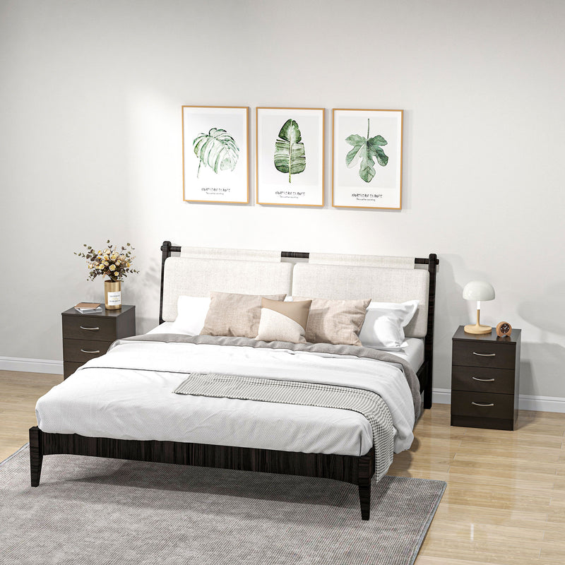 Black Wooden Bedside Tables Set of 2 with Drawer and Shelf for Bedroom or Lounge