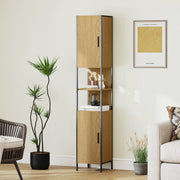 Tall Bathroom Storage Cabinet with Doors Adjustable Shelves and Open Shelves, Natural Wood