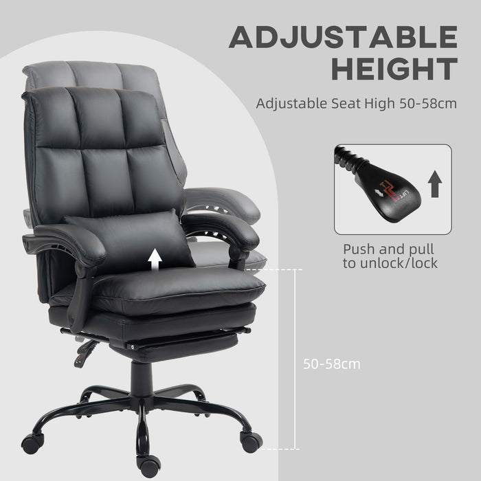 Black Faux Leather Reclining Swivel Executive Office Chair with Footrest by HOMCOM