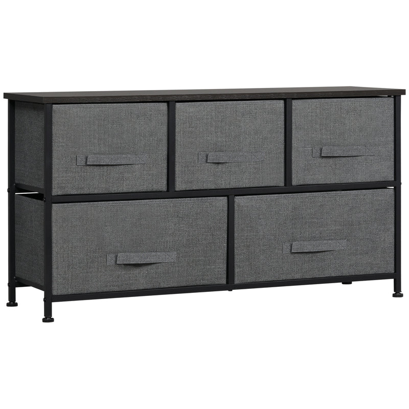 Grey Chest of 5 Fabric Drawers with Wooden Top for Bedroom and Living Room by HOMCOM