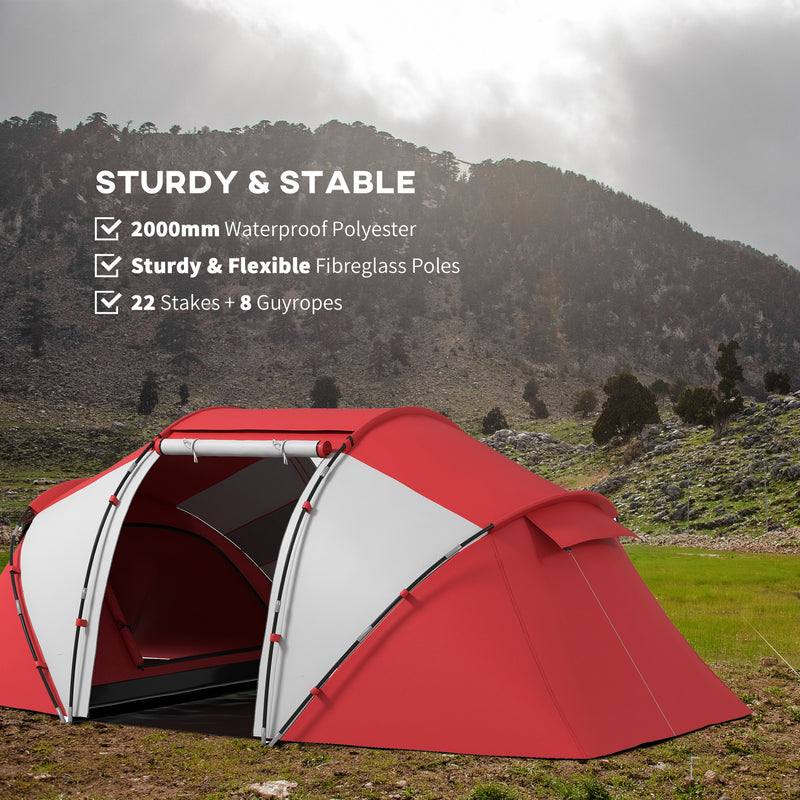 Large Family Tunnel Tent with Two Bedrooms and Living Area for Group Camping Grey and Red
