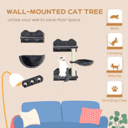 Wall Mounted Cat Shelves Set with Hammock Scratching Post and Nest for Climbing Fun Dark Grey