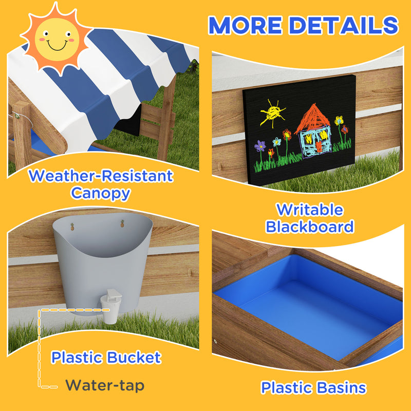 Wooden Garden Sandbox With Sink Blackboard Toys And Seats For Children Aged 3 To 7