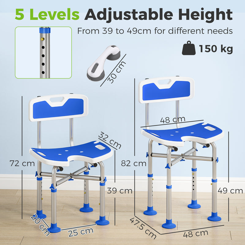 Adjustable Shower Stool With Padded Seat and Non Slip Feet for Safer Bathing White AOSOM