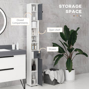 Slim Tall Bathroom Cabinet with Drawers Shelves and Cupboards for Storage Grey