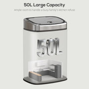 50L Touchless Kitchen Rubbish Bin with Motion Sensor Lid for Home or Office Silver