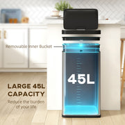 45L Motion Sensor Kitchen Bin with Soft Close Lid for Home or Office Use Silver AOSOM