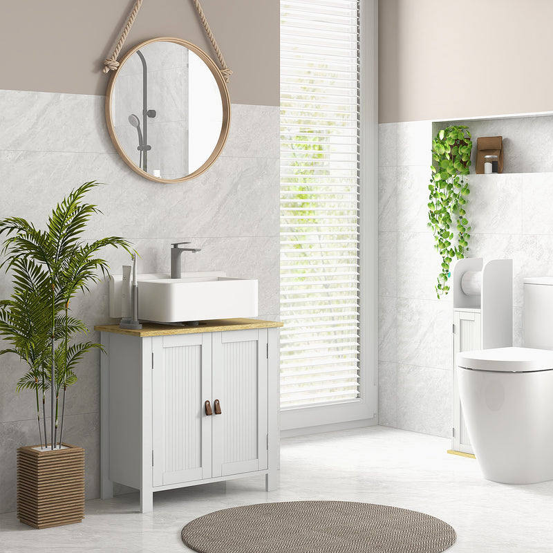 Under Sink Bathroom Cabinet with Adjustable Shelf for Compact Storage White Natural