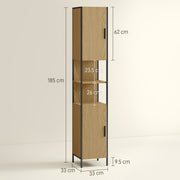 Tall Bathroom Storage Cabinet with Doors Adjustable Shelves and Open Shelves, Natural Wood