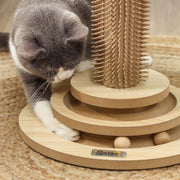 49cm 5 in 1 Cat Scratching Post with Sisal Track Ball Brush and Toys Oak Tone by PawHut