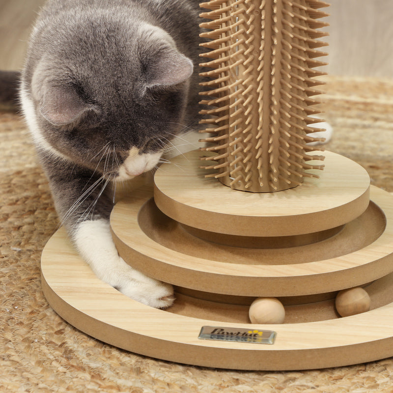 49cm 5 in 1 Cat Scratching Post with Sisal Track Ball Brush and Toys Oak Tone by PawHut