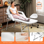 3 Section Foldable Massage Table with Adjustable Backrest for Spa and Beauty Treatment White