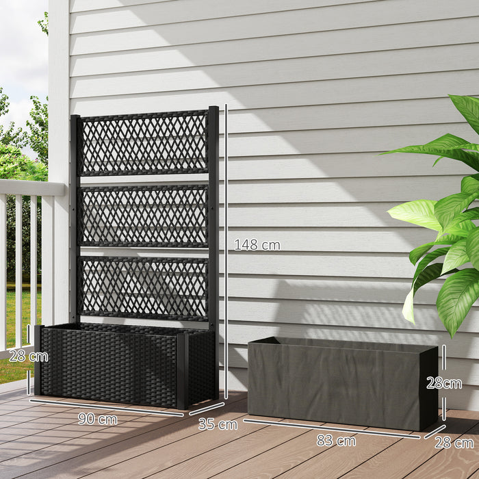 Charcoal Grey Garden Planter Box with Trellis for Climbing Plants and Vegetables by Outsunny