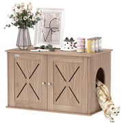 Walnut Brown Cat Litter Box Enclosure with Double Doors and Side Entrance by PawHut