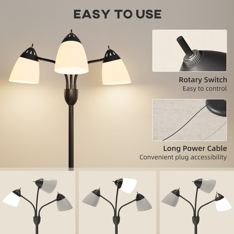 Arc Floor Lamp with 3 Adjustable Lights and Colour Temperature Control for Living Room, Black