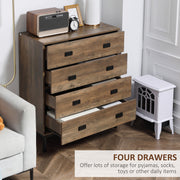 4 Drawer Storage Chest with Sturdy Metal Frame for Bedroom or Lounge Organisation Brown
