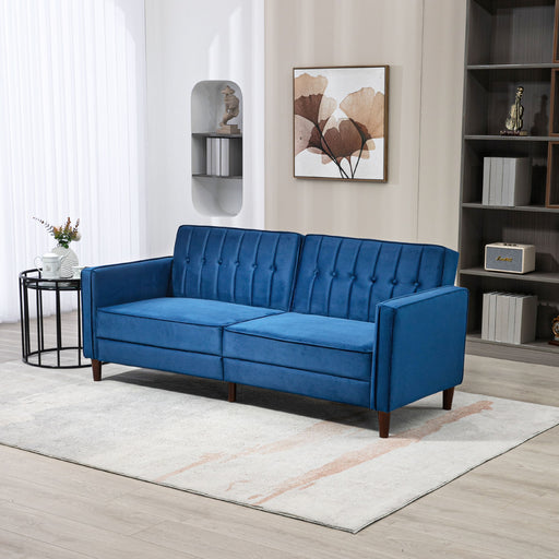 Velvet Feel Three Seater Sofa Bed with Pull Out Design for Guest Room Blue