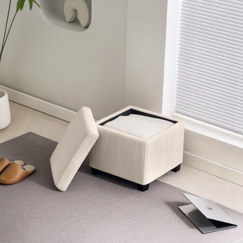 Beige Corduroy Square Storage Ottoman Stool with Removable Lid and Legs 40cm by HOMCOM
