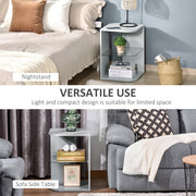 Set of 2 Modern Grey Side Tables with Glass Shelf by HOMCOM