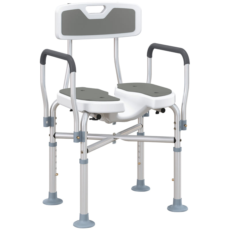Shower Chair with Padded Seat and Adjustable Height for Safe Bathing Grey White Silver