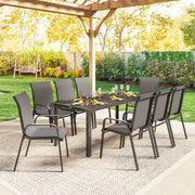 8 Seater Garden Dining Set with Large Rectangular Black Glass Table and Weatherproof Stackable Chairs Outsunny