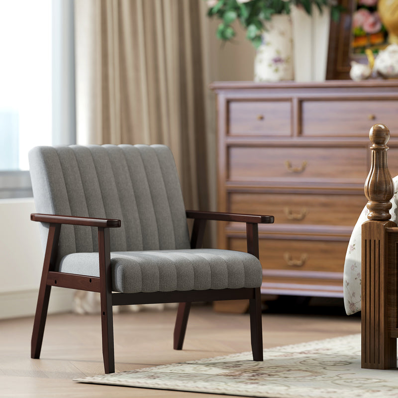 Mid Century Accent Armchair with Wooden Legs Ideal for Living Rooms and Bedrooms Grey