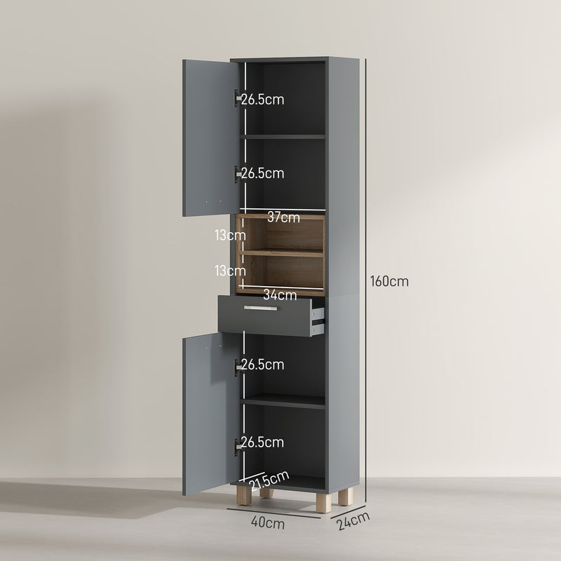 Tall Freestanding Bathroom Storage Storage Cabinet with Open Shelves and Drawer by HOMCOM