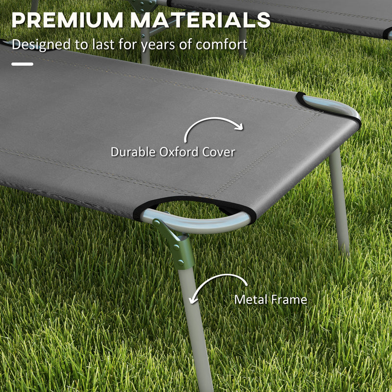 Set of 2 Grey Foldable Sun Loungers with Adjustable Backrest and Sun Shade for Garden