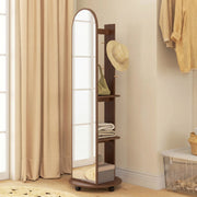 Full Length Mirror with Shelves and Hooks for Bedroom Storage on Wheels Brown Wood Effect Homcom
