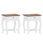 2 Piece French Style Bedside Tables with Drawer and Shelf for Bedroom or Lounge White