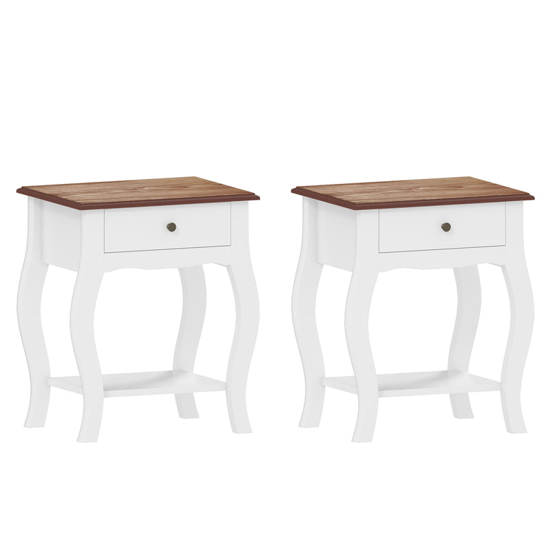 2 Piece French Style Bedside Tables with Drawer and Shelf for Bedroom or Lounge White