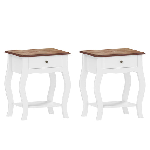 2 Piece French Style Bedside Tables with Drawer and Shelf for Bedroom or Lounge White