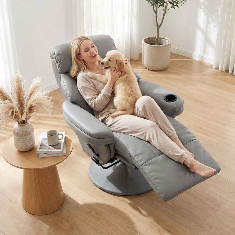 Recliner Chair with Swivel Base and Easy Clean Waterproof Upholstery for Living Room