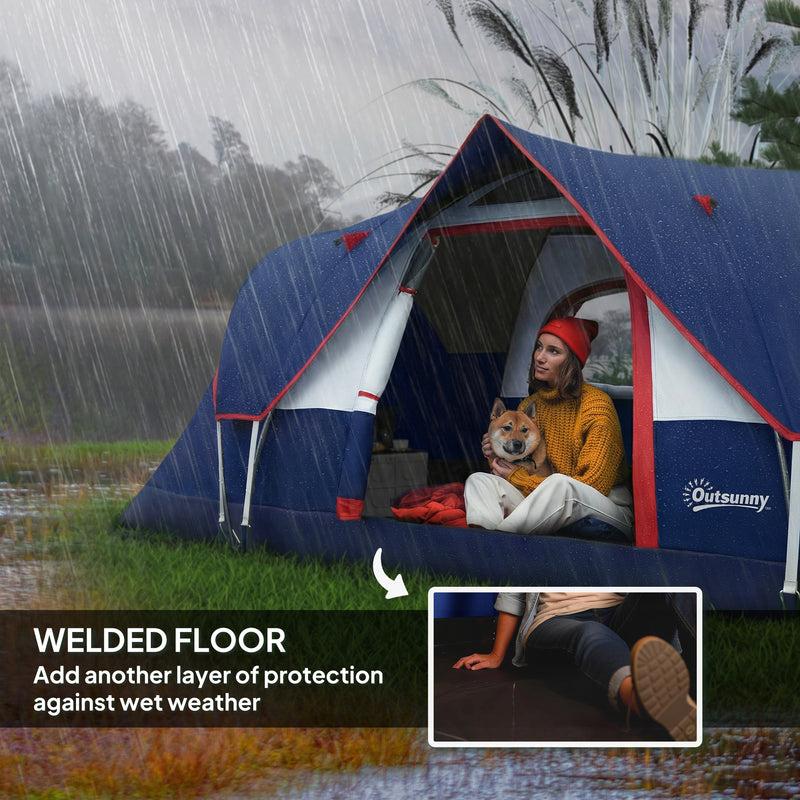 Large Family Tunnel Camping Tent With Rainfly, Groundsheet & Mesh Windows, Navy Blue