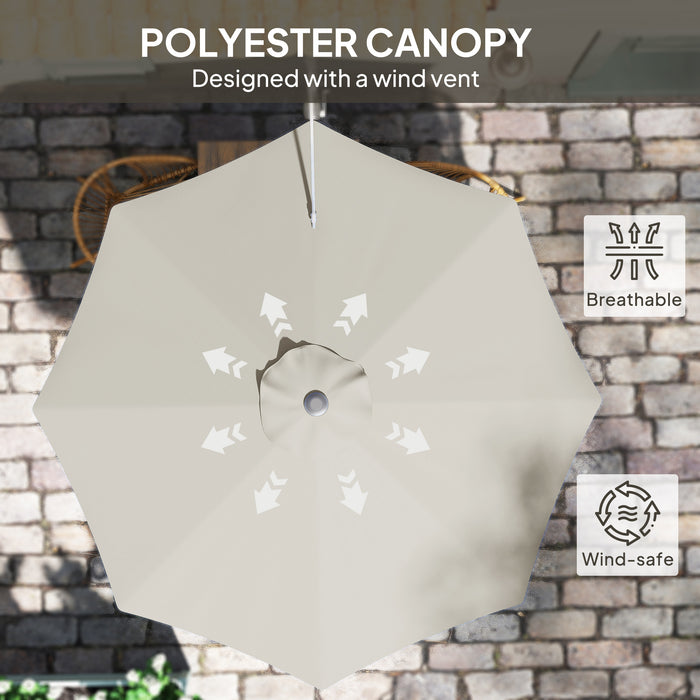 Light Grey 3m Wall Mounted Garden Parasol with Easy Crank Handle for Shade by Outsunny