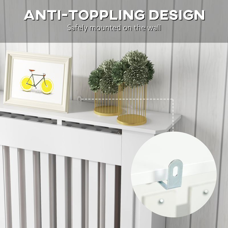 White Slatted MDF Radiator Cover Cabinet With Lined Grill Ideal For Stylish Heating