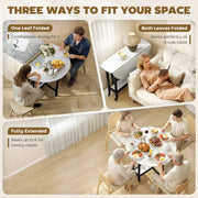 Folding Dining Table with Storage Shelf and Wheels for Small Spaces White Marble Homcom