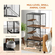 Rolling Small Animal Cage with Storage Shelf and Accessories for Ferrets or Chinchillas, Grey