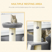 Cat Tree Tower with Scratching Posts Bed and Hanging Toy for Indoor Cats, Dark Grey