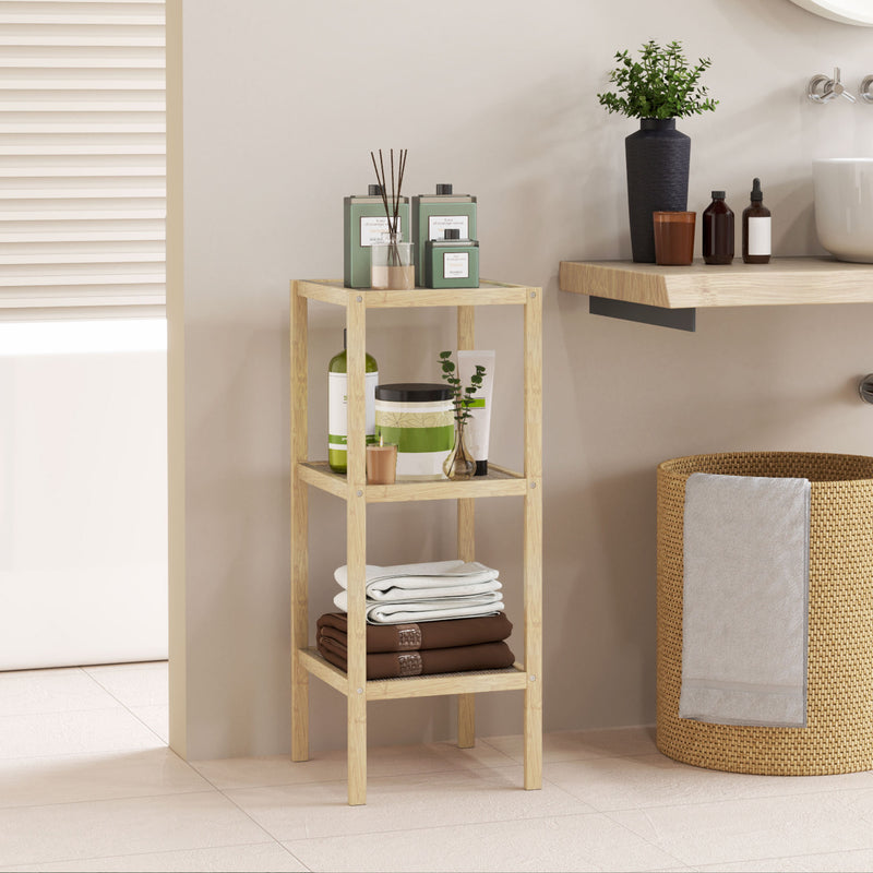 Three Tier Bamboo Bathroom Storage Shelf Natural Finish by HOMCOM