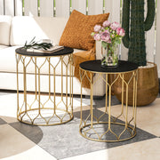 Set of 2 Nesting Garden Side Tables with Ceramic Tile Top for Indoor Outdoor Use by Outsunny