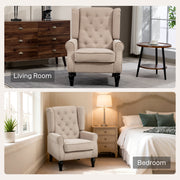 Wingback Accent Chair Upholstered with Button Tufting for Lounge or Bedroom Comfort Beige