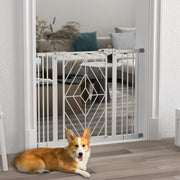 Pressure Fit Dog Gate with Auto Close and Double Lock for Stairs or Doors, White